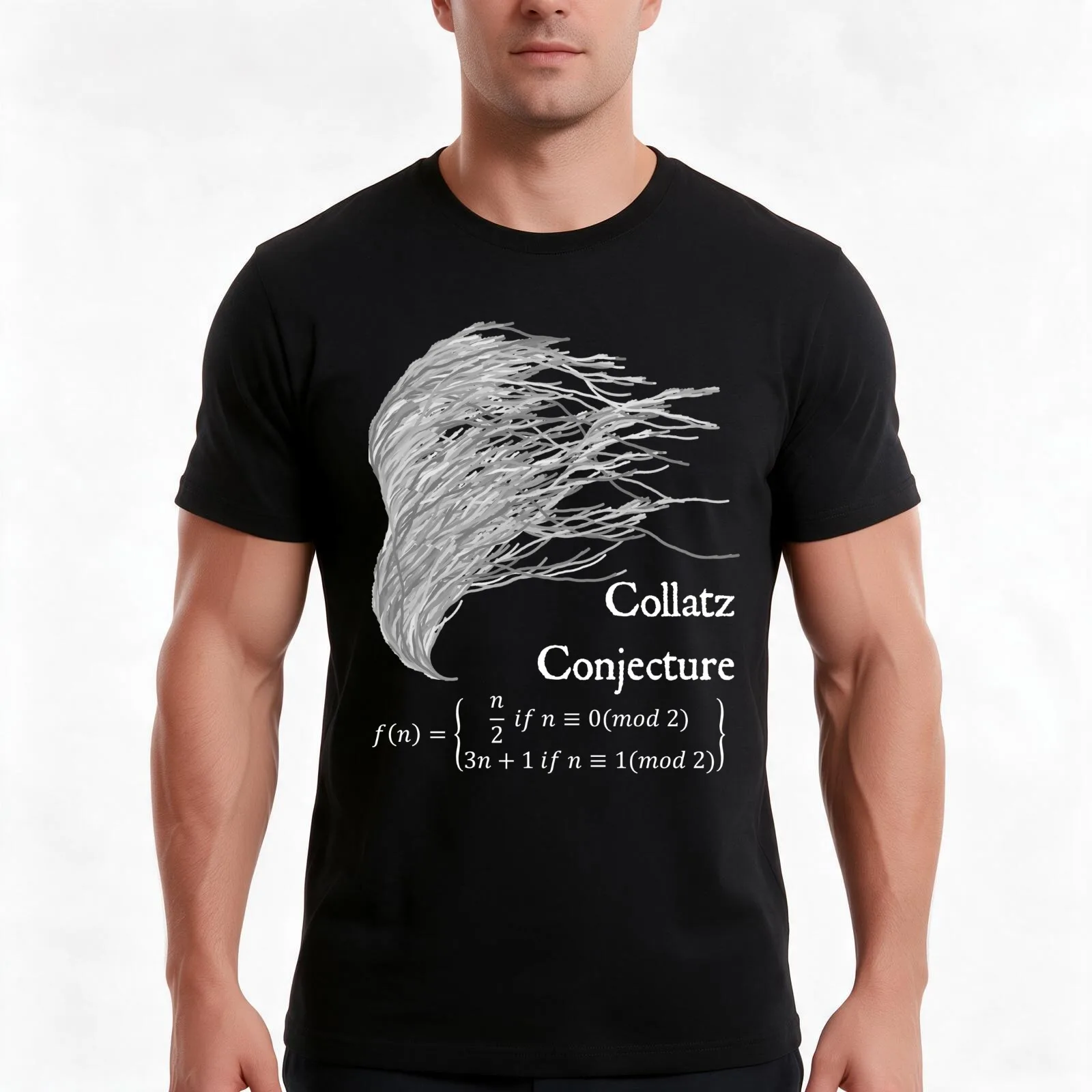 Collatz Conjecture 3n+1 Math Physics Design Black Background T-Shirt, Summer Casual Cotton Tee, Oversized Streetwear Tops