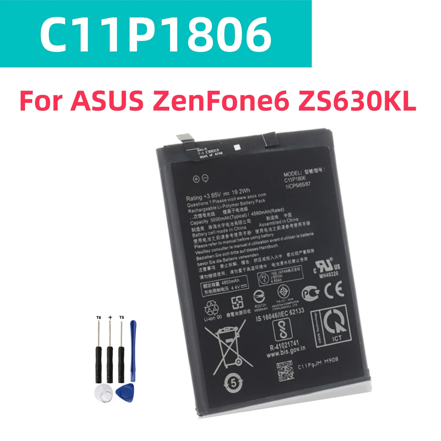 C11P1806 Original Battery High Capacity For ASUS ZenFone6 ZS630KL ZenFone 6 5000mAh + Free Tools