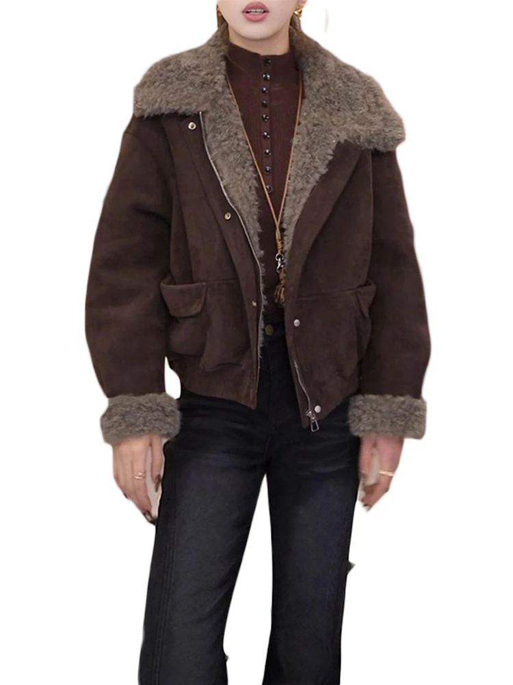 Ladies Thiened Lamb Fur Collar ort Jaet Korean Sle Loose Fit Warm Coat for Winter 2025 New Arrival Faionable Cotton...