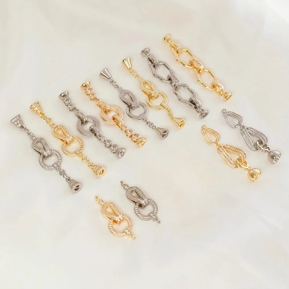 

14K Gold-plated White K Micro-inlaid Zircon Jewelry, Pearl Clasp, Connecting Clasp, DIY Bracelet Finishing Clasp
