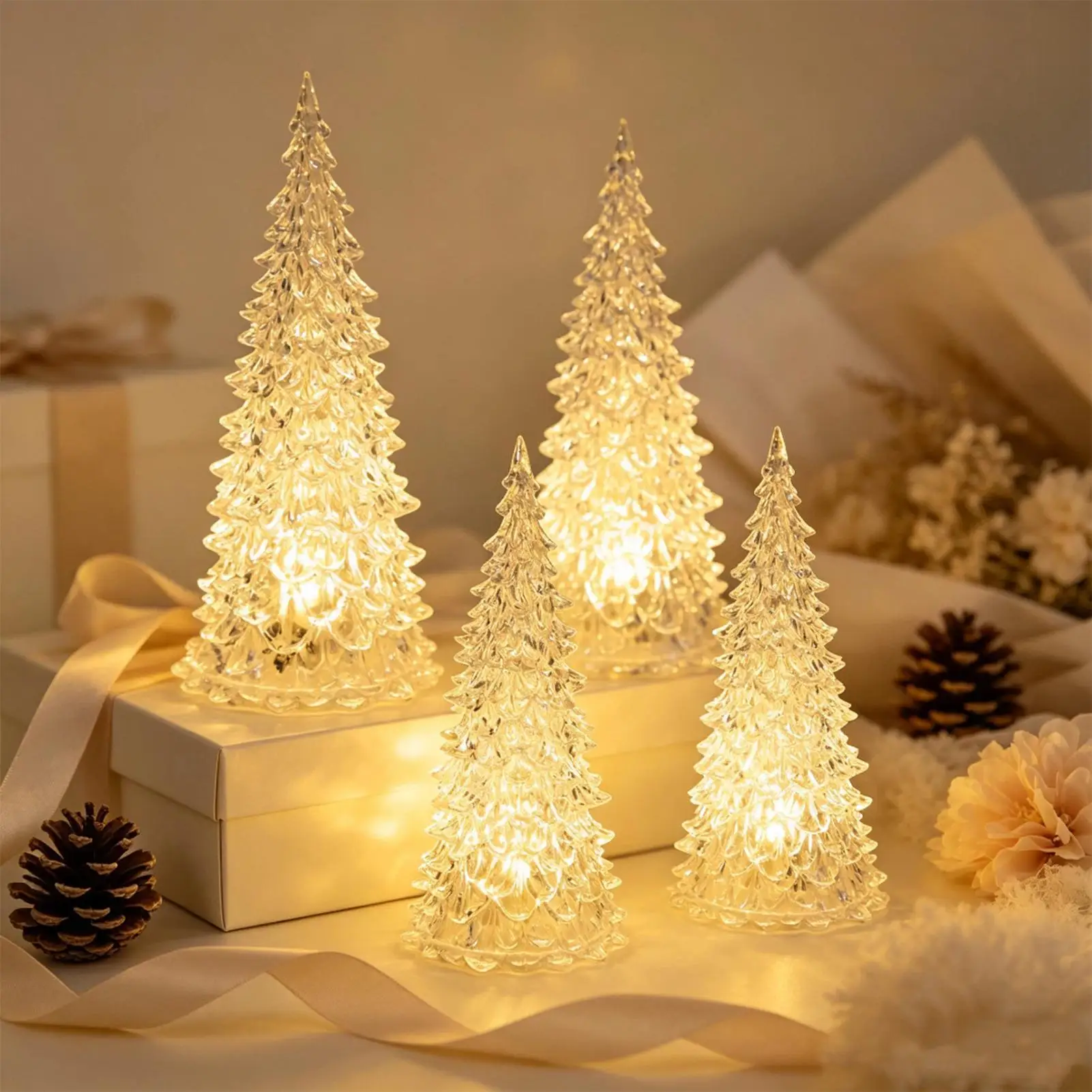 Light Up Christmas Tree Decor 7-Color Changing LED Festive Nightlight Tabletop Christmas Tree With Lights For Holiday Party
