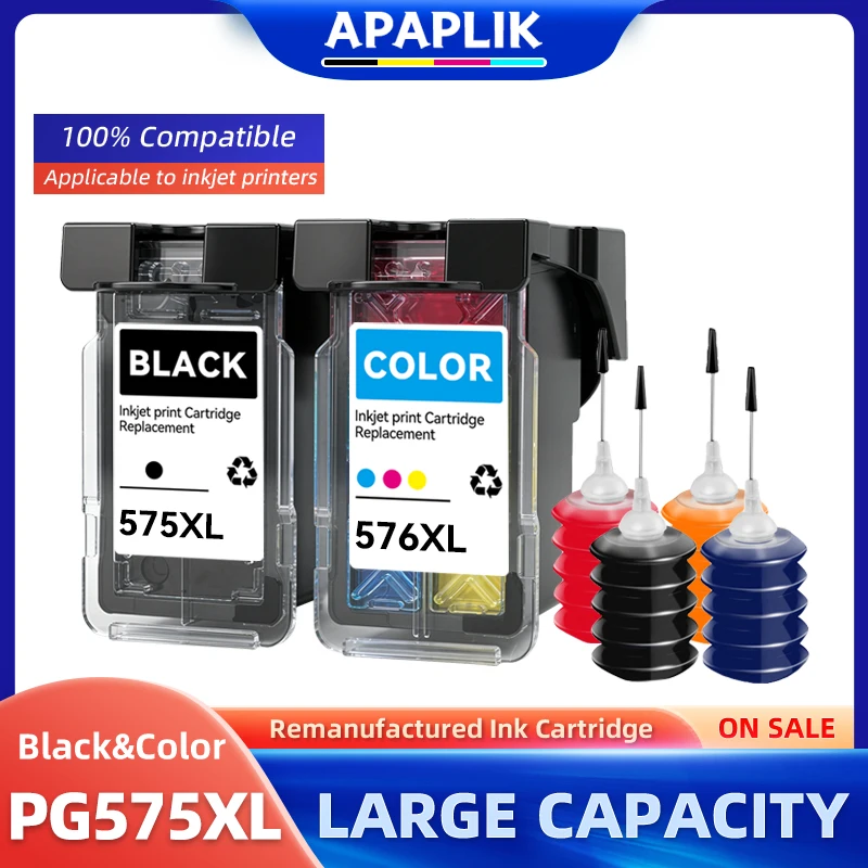 575 XL 576 XL PG575 CL576 Full Ink Cartridge Refil For Canon PIXMA TS3550i TS3551i TR4750i TR4751i Printer Dey Ink With Chip