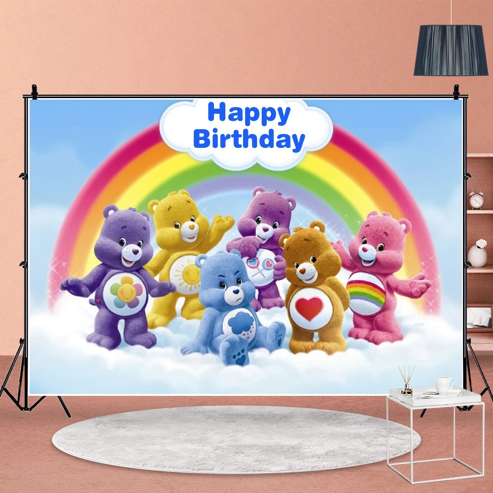 CareBear Photo Backdrop Background For Photography Care Bear Baby Shower Birthday Decoration Props Party Kids Supplies Photoboot