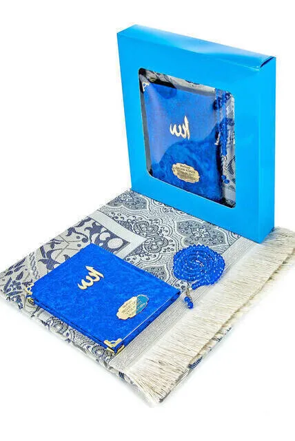 

Kadife Yasin Book Bag Boy Name Plakalı Prayer Rug Tesbihli Boxed Navy Blue