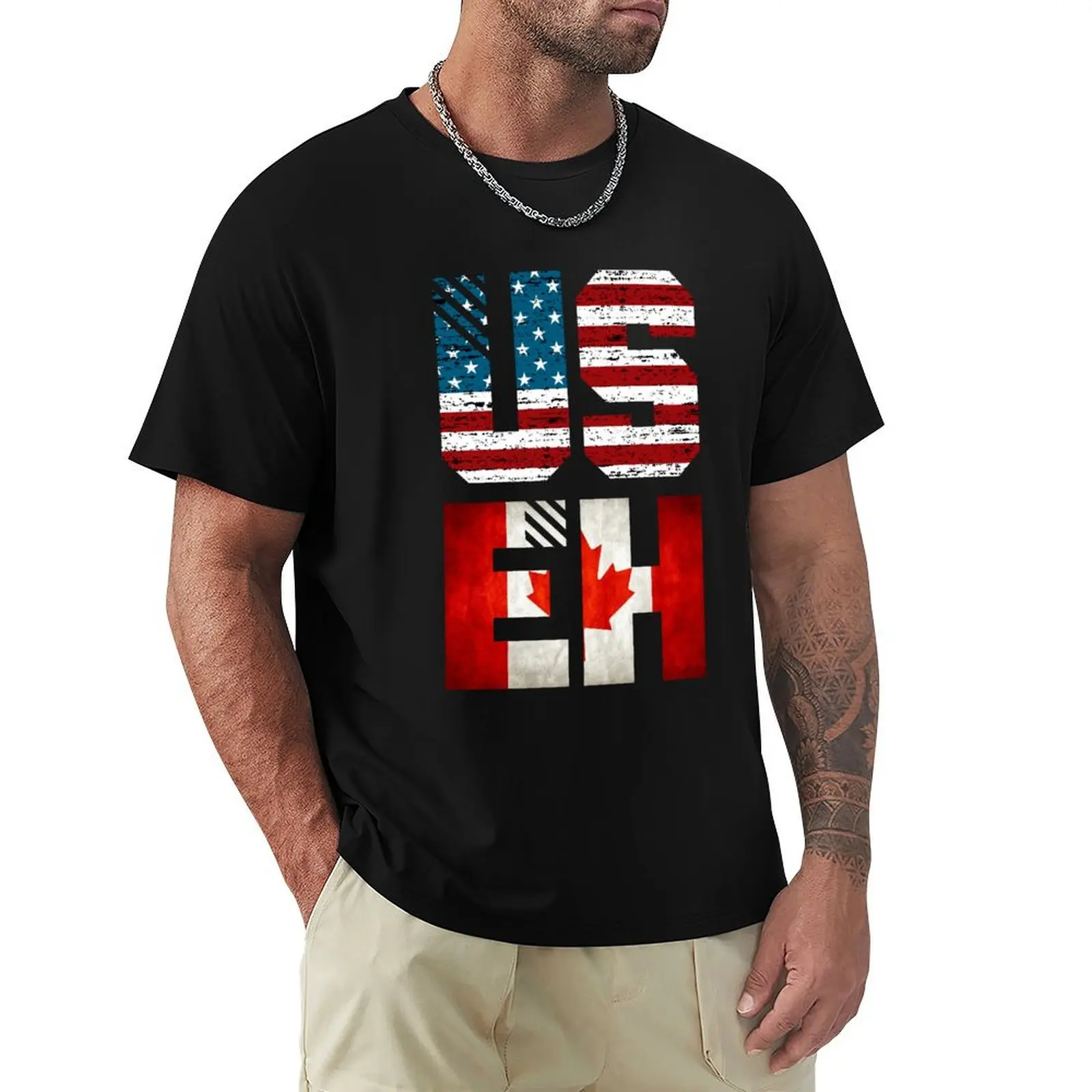 Canadian American || US EH T-Shirt printed t shirts for man T-Shirt