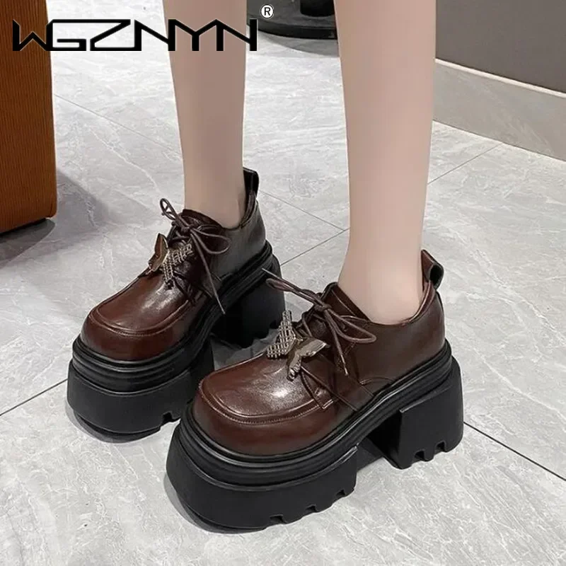 جديد أزياء العلامة التجارية منصة حذاء المرأة ريال بولي Leather الجلود 2025 الخريف عالية الكعب كعب سميك الدانتيل متابعة حذا فردي للسيدات أحذية رياضية #5