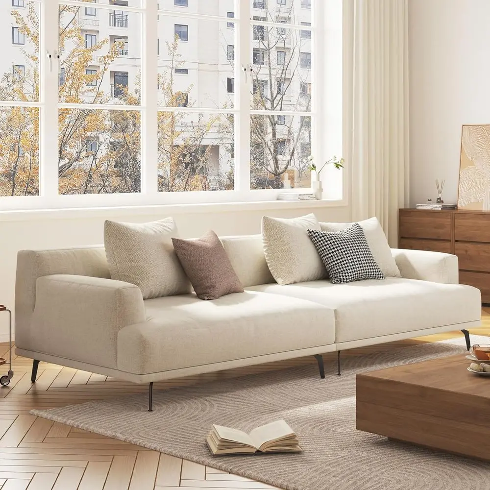 

4-Seater Modern Sofa with Wooden and Metal Legs, Cotton-Linen Blend, Easy Assembly, Ideal for Office, Apartment, and Living Room