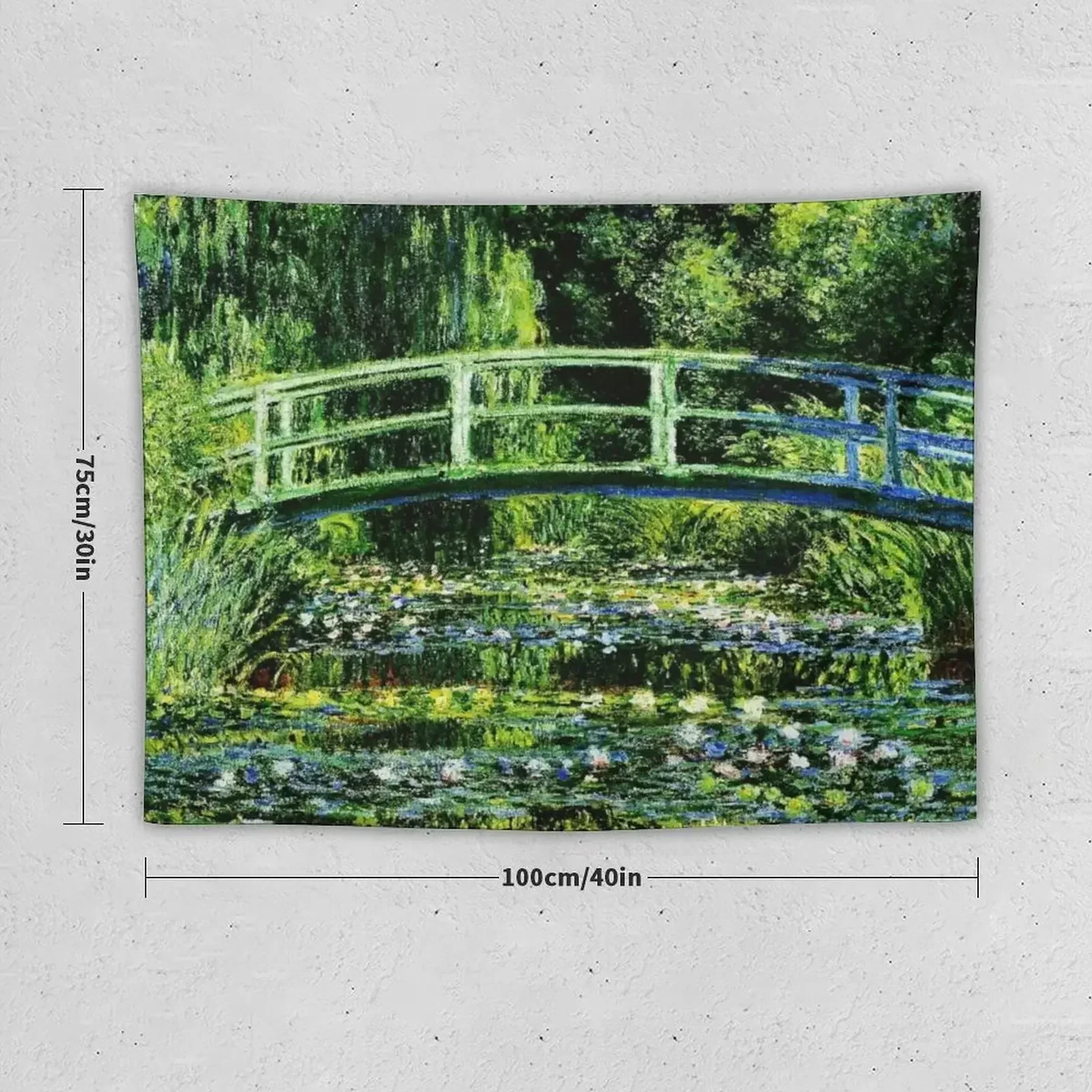 Claude Monet | The Japanese Footbridge - Les Nympheas Blancs Tapestry Decorative Wall Murals Room Aesthetic Tapestry