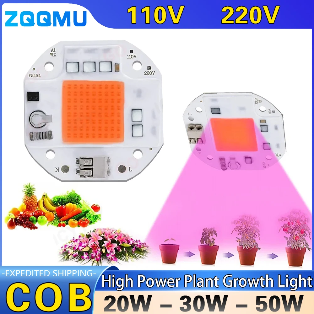 

AC 220V 110V High Power Full Spectrum LED COB Chip 20W 30W 50W COB Welding Free For Growth Flower Seedling Grow Plant Lighting