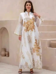 Eid Muslim Party Dress for Women Kaftan Vestidos Largos Dubai Turkey Robe Jalabiya Sequins Ramadan Abaya Long Dress Morocco 2024