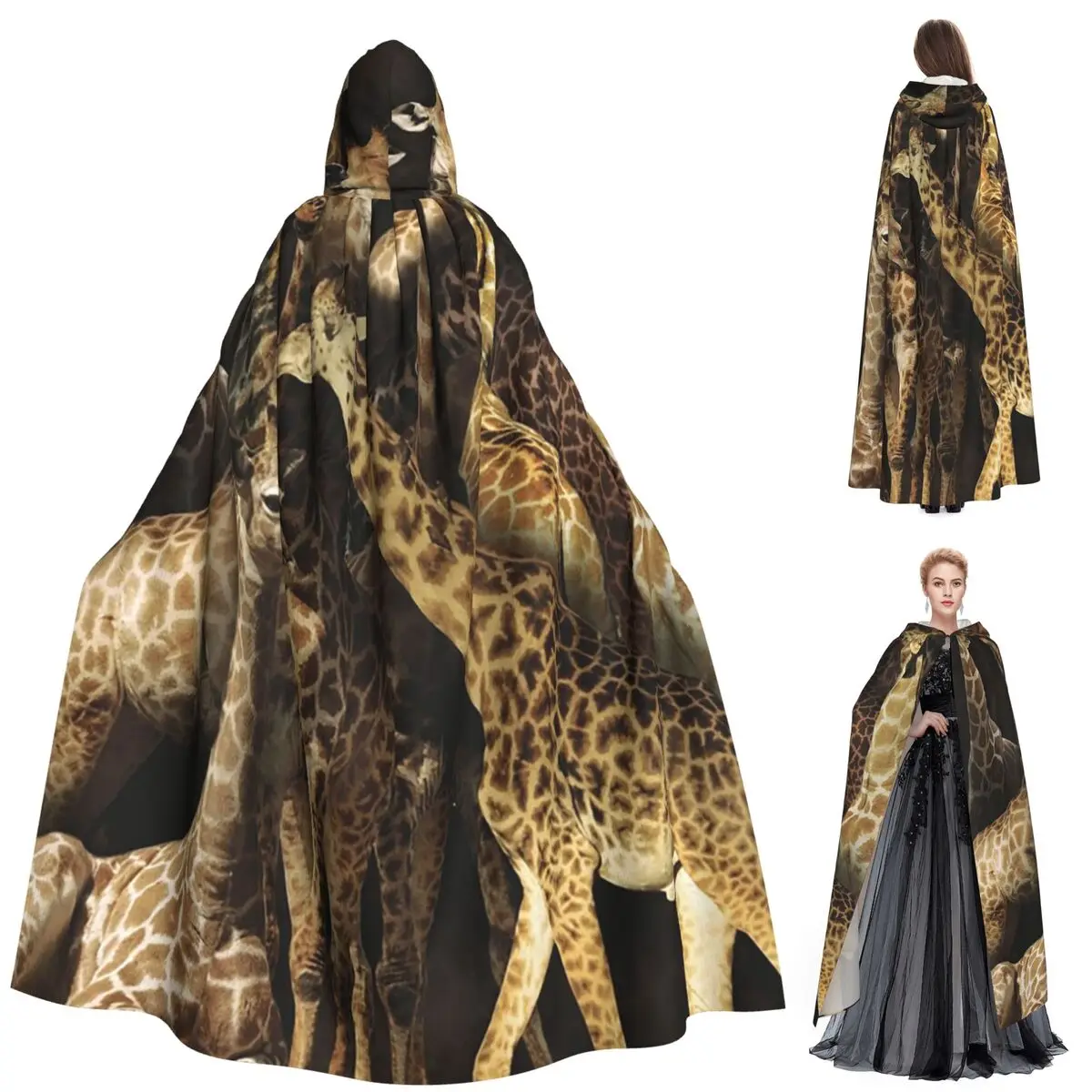 

Giraffe Long Hooded Cloak Witch Medieval Costume Cosplay Cape HalloweenVampire Adult Unisex