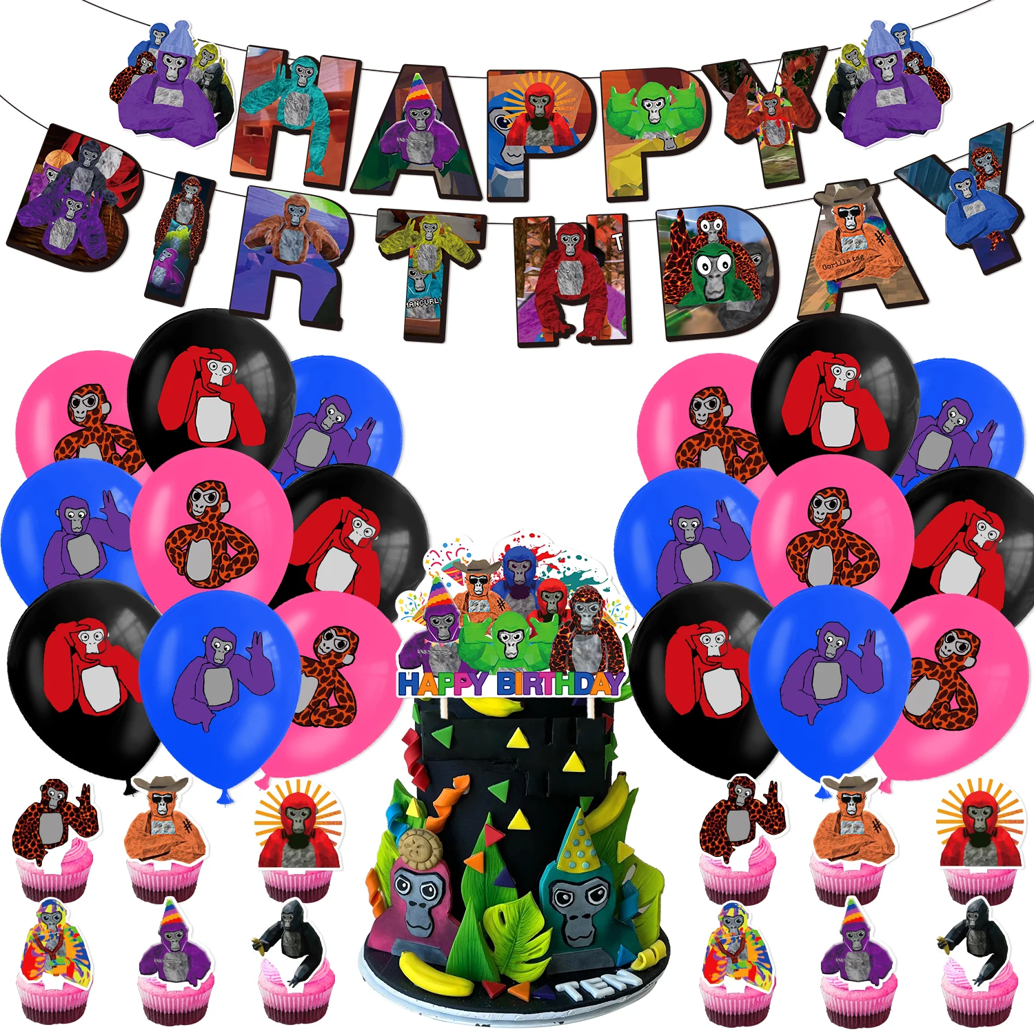 

Gorilla Tag Party Decorations Monkey Balloons Banner Caketoppers Birthday Baby Shower Party Supplies