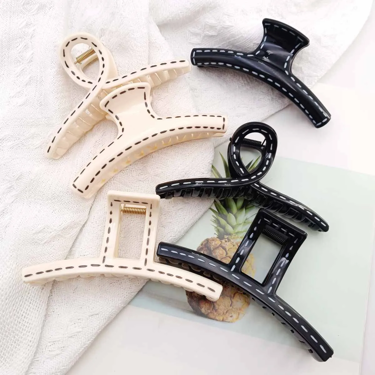 

3/6PCS Cowboy Dashed line Large Hair Clips For Thick Hair Claws Girls Curly Transparent Hairpin Clamps Women Ponytail Accessorie