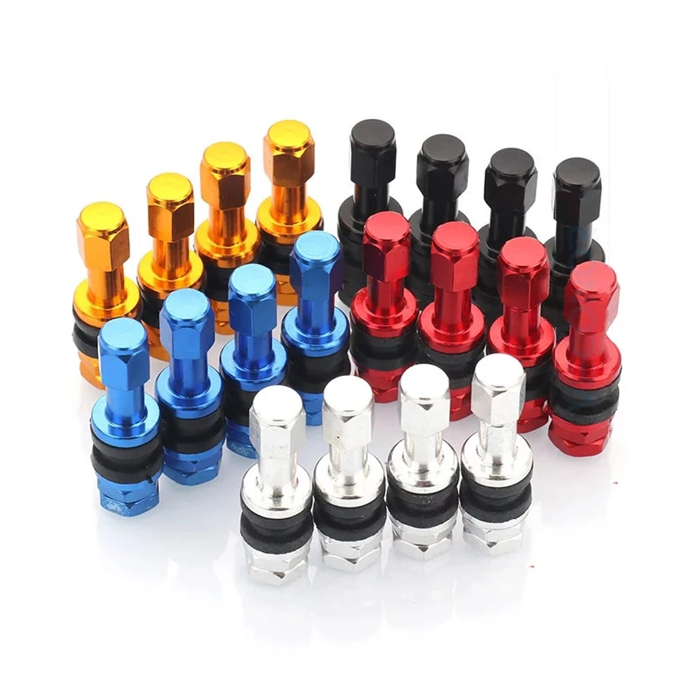 Metal 4PCS Bikes Aluminum Alloy Tubeless High Pressure Tire Valve Stems TR48E Valves Dust Caps Bolt-in