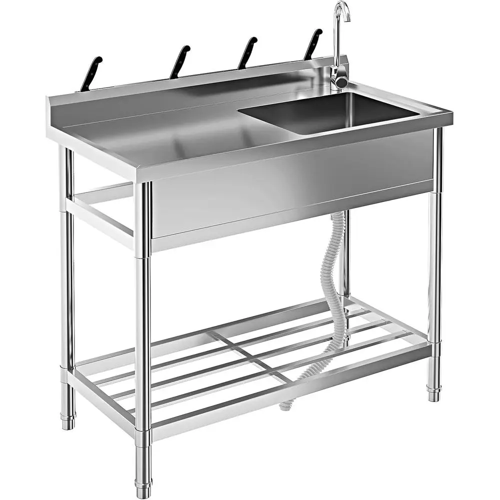 

39" Stainless Steel Utility Sink, Free Standing Single Bowl Kitchen Sink with Faucet, Hot and Cold Water Pipe, for Garage, Shop,