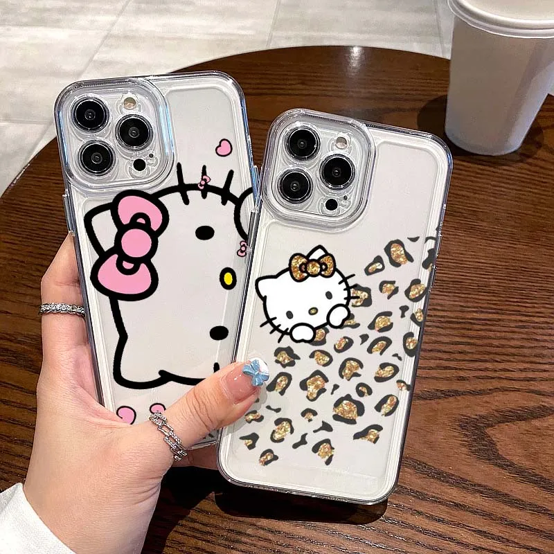 ハローキティ レオパード柄 Apple iPhone 17 16 15 14 13 12 11 Air Pro Max Plus Mini 透明 ソフトフォンケース