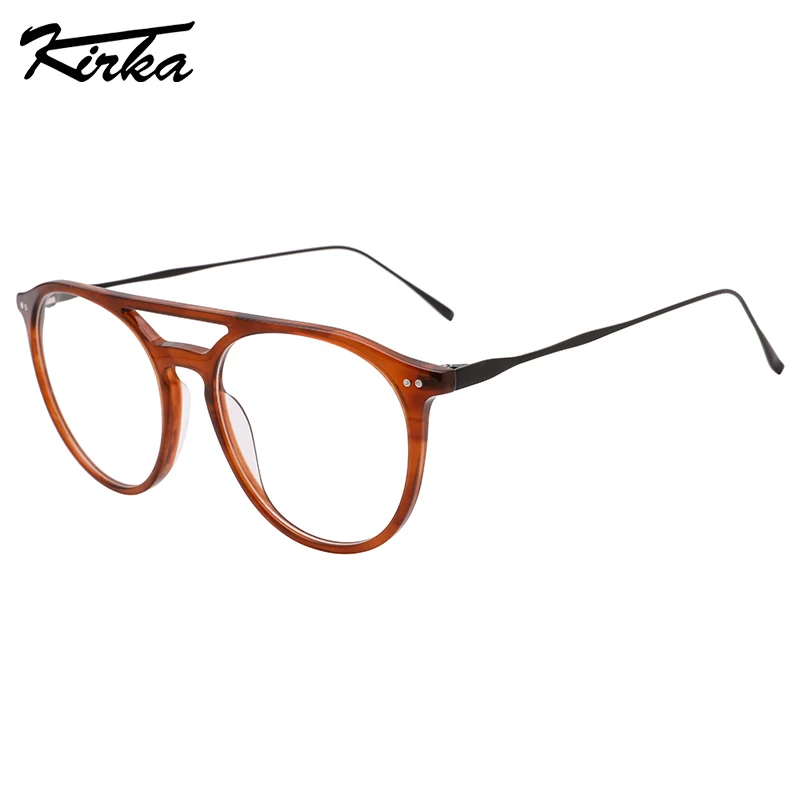 

Kirka Unisex Acetate Oversized Double Bridge Stripes Pattern Frames Reading Glasses Thin Metal Temples Eyeglasses WD3162