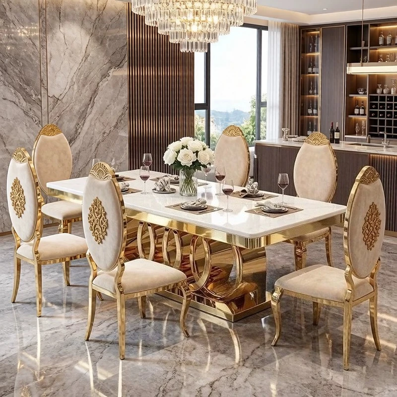 Home Light luxury marble dining table pliante Modern simple rectangular kitcjen dining tables and sets of 6 4 chairs furniture