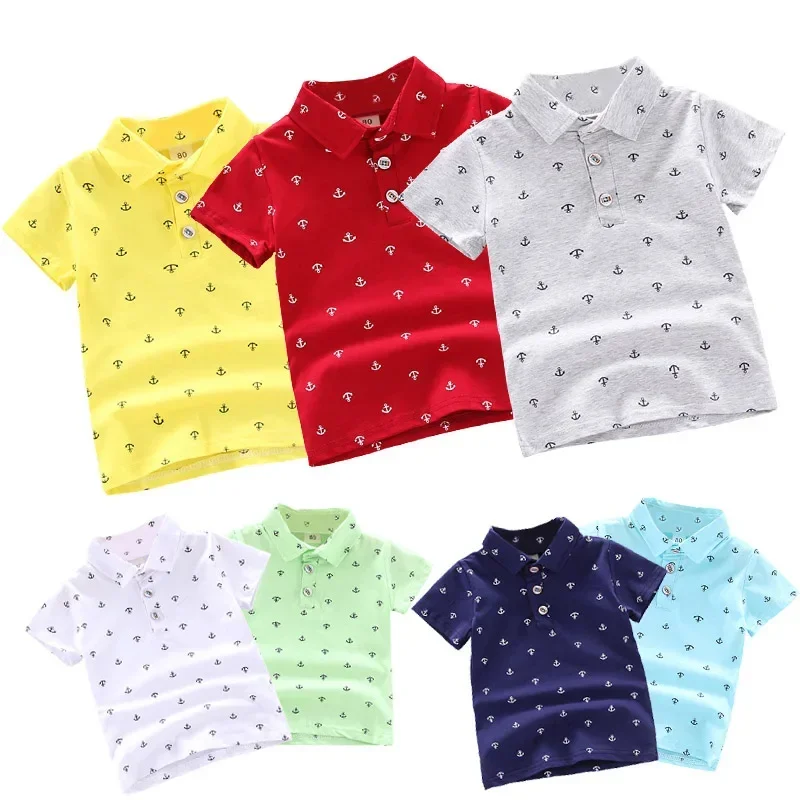 2024 Summer New Baby Kids Boys Fashion Breathable Print Short Sleeve Lapel Collar Cotton Shirt Tops Dropshipping