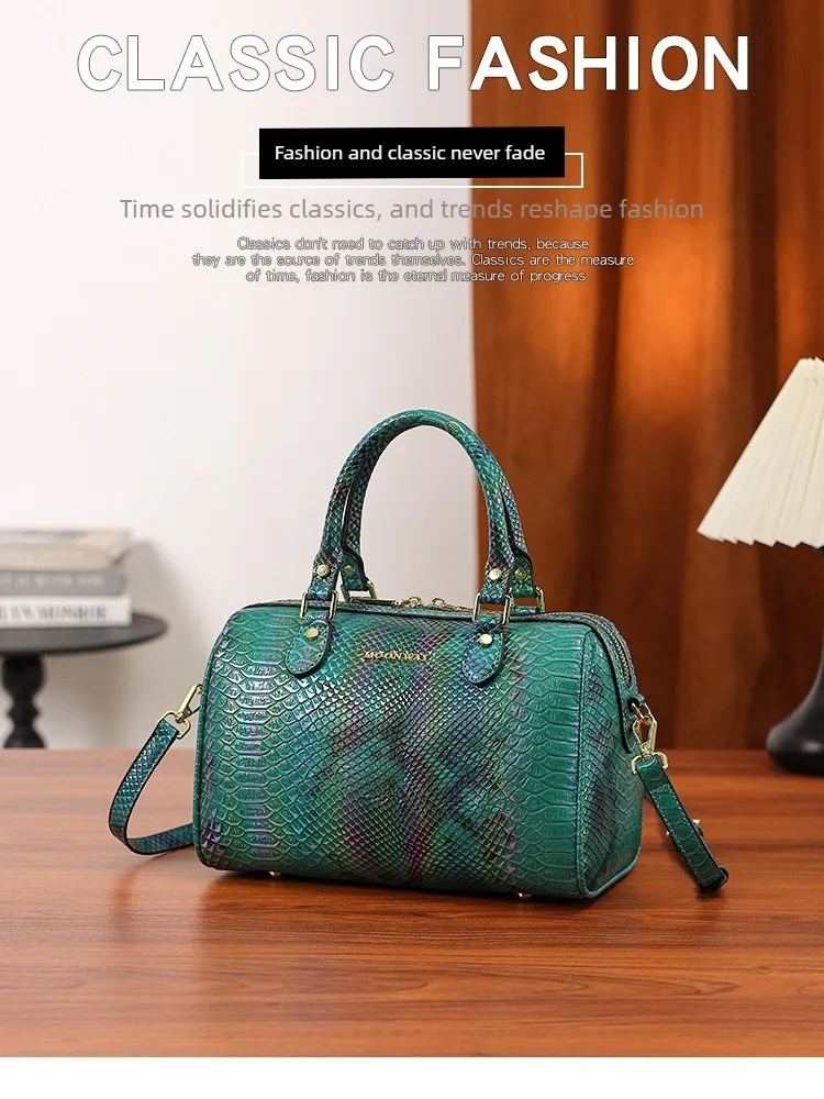 

Женская сумка-кроссбоди Boston с узором под змеиную кожу, новинка 2025 года, модная универсальная кожаная сумка через плечо, трендовая модель.