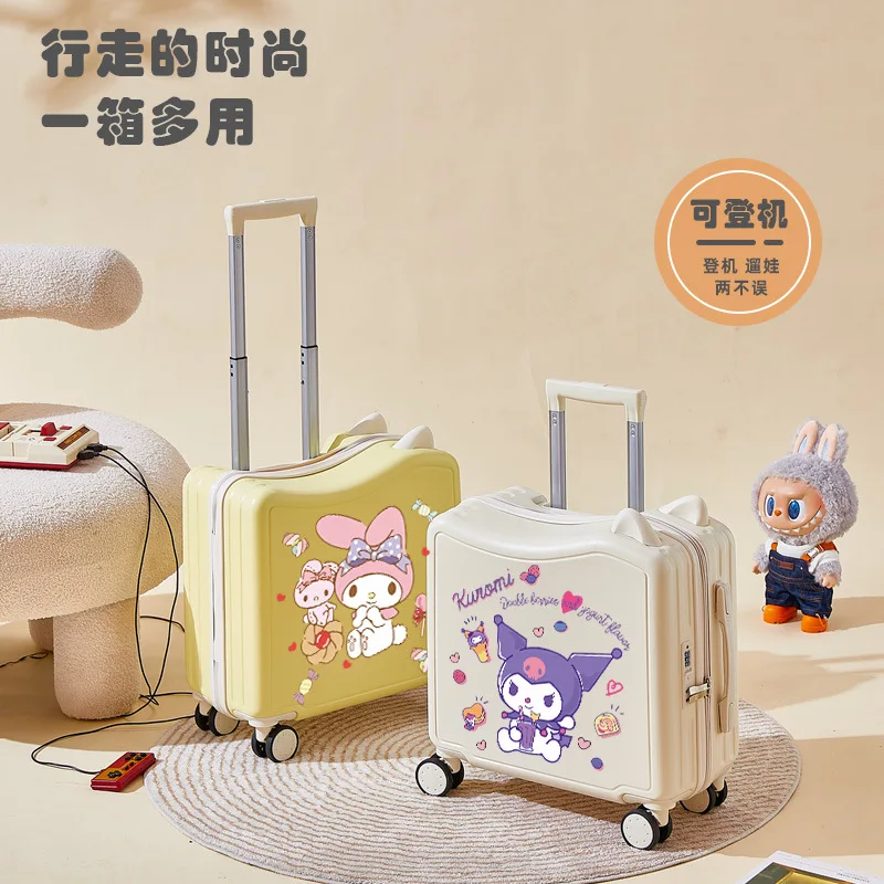 

Милый ящик на колесиках Kuromi 18, 20 дюймов, чемодан Sanrio Kawaii, багажный ящик в стиле аниме, дорожный ящик с паролем, студенческий посад на самолете