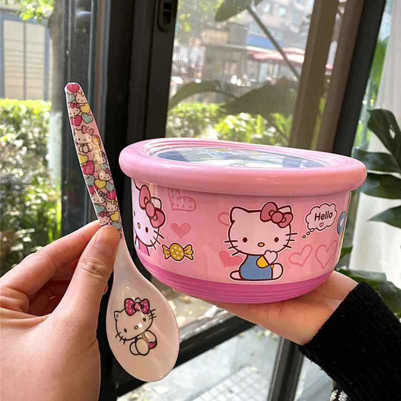 

Large Capacity Stainless Steel Kt Cat Cartoon Lunch Box Korean Style Sealed Insulated Soup Bowl For Students Home Dining