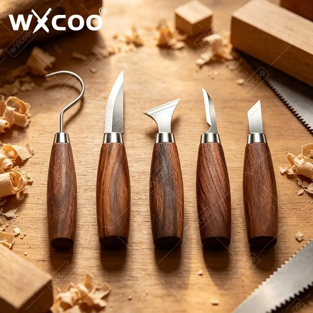 WXCOO Carbon Steel Sharp Blade Wood Handle Wood Carving Chisel Set Woodwork Hand Tools Kit Beginners Craftsman Gift DIY Craft
