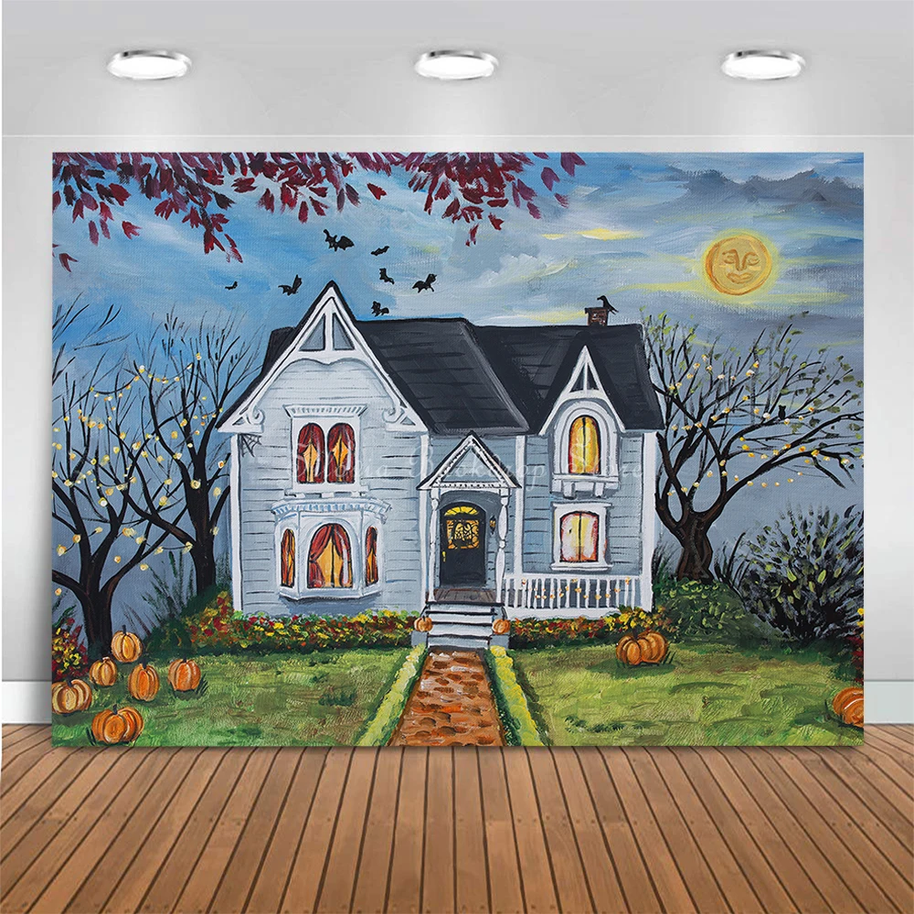 Trick or Treat Halloween Photo Background Crayon Drawing House Photo Studio Props Kids Portrait Cake Smash Photography Backdrop