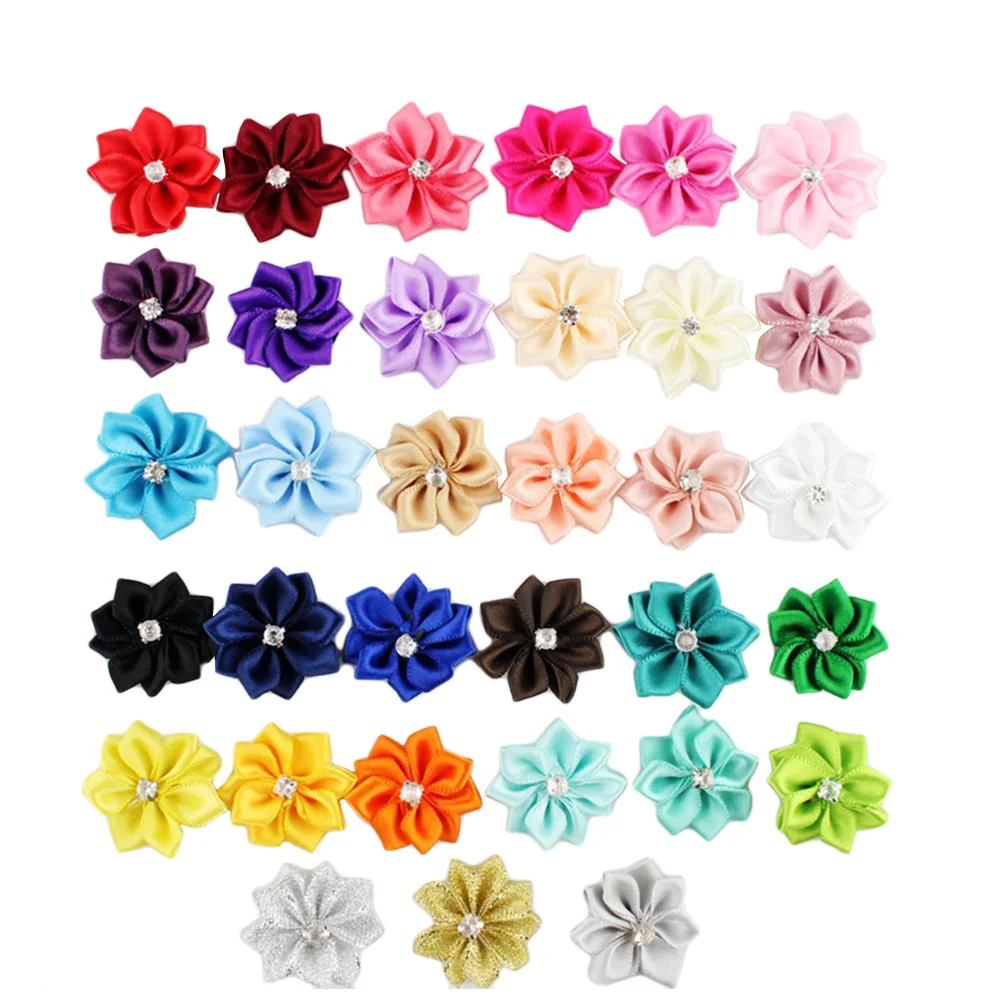 50 Pcs 3CM Baby Girls Flower Headbands with Diamond Sweet Handmade Hair Band Headwear(Mixed Color) baby headbands