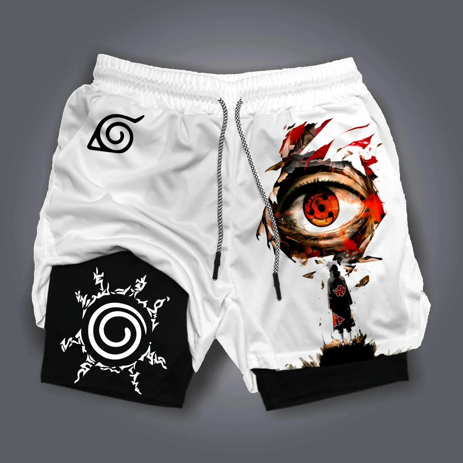 Naruto Japanse Anime Sasuke Perifere Print Dubbele Shorts Amerikaanse Sport Zomer Heren Dagelijks Losse Ademende Broek