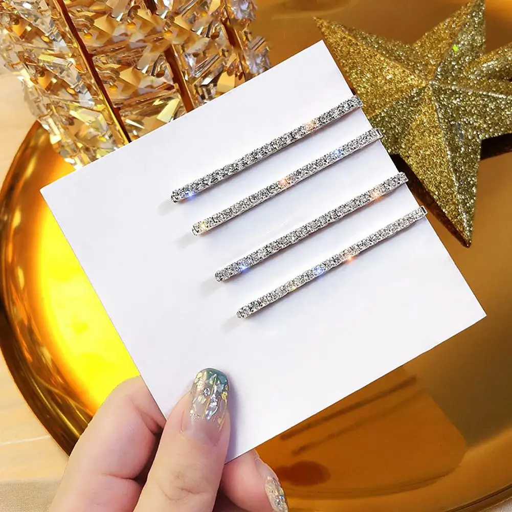 2/4Pcs Exquisite Elegant Hair Clips Headwear Shining Rhinestones Decor Girls Hairpins for Daily Wear