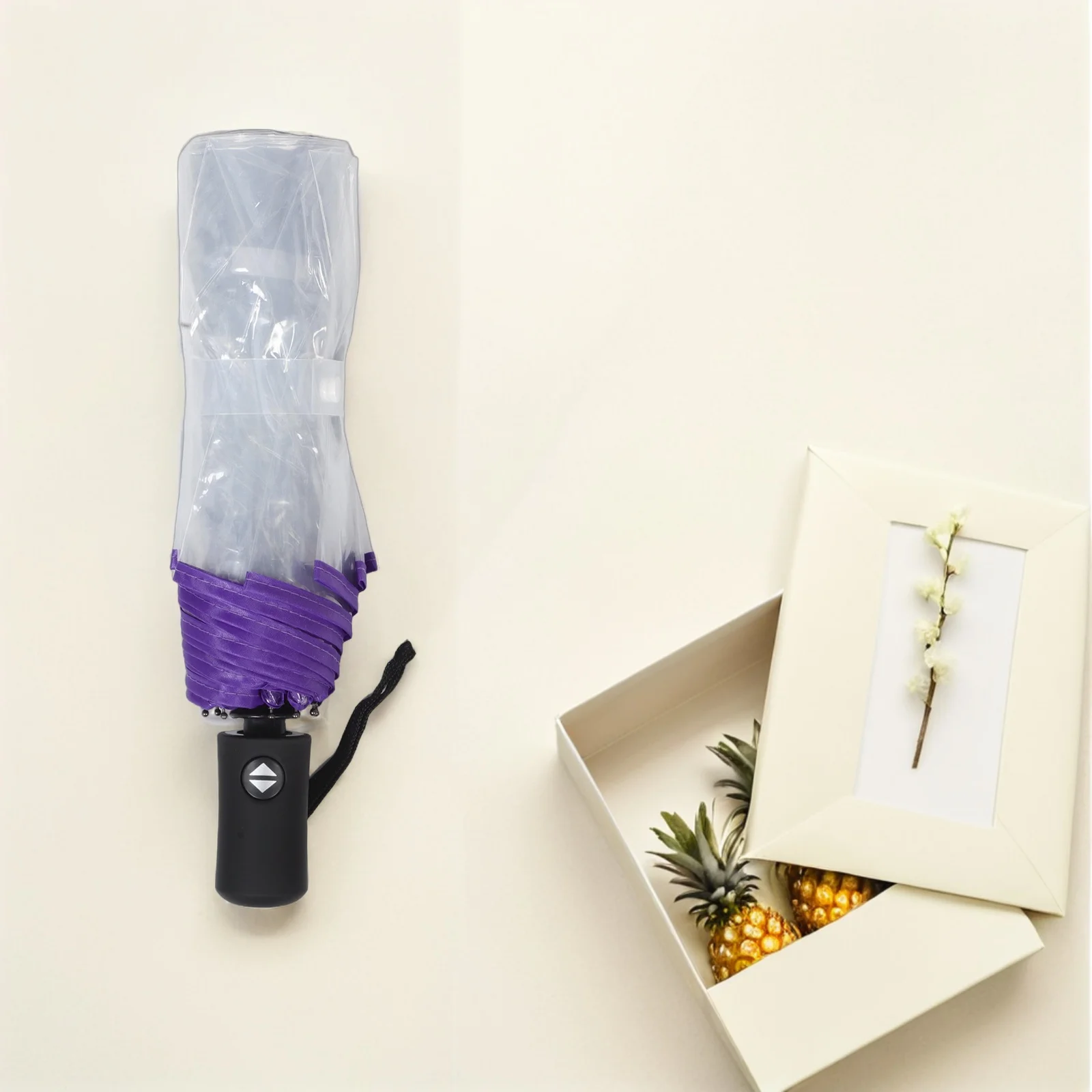 

Clear Automatic Foldable Umbrella Threefold Compact Design Windproof Rainproof Transparent Travel Umbrella for Women Men Wedding