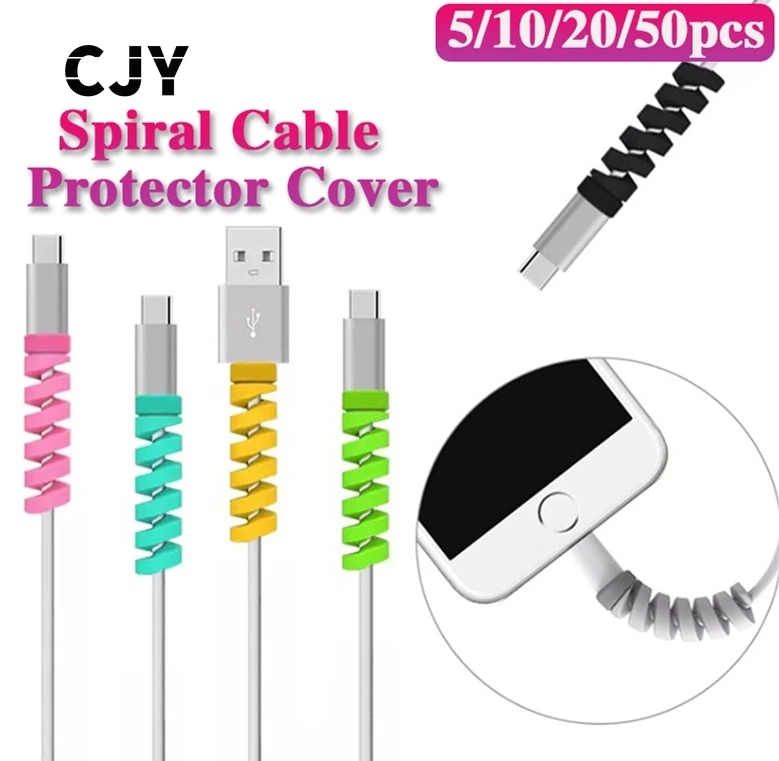 10-50PCS Cable Protector Holder Organizer Winder Clip Charger Cord Silicone Spiral Cover Flexible Protective Sleeve Wire Mouse