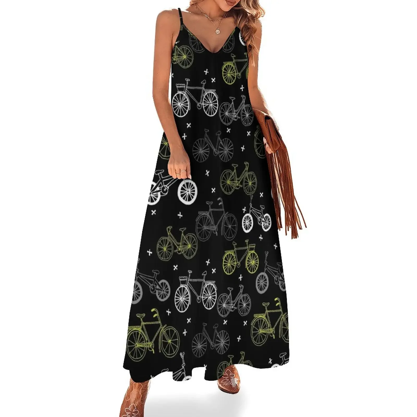 

Bicycles pattern black and grey by andrea lauren Sleeveless Dress Dress women clothing women summer 2024 Women's summer dress