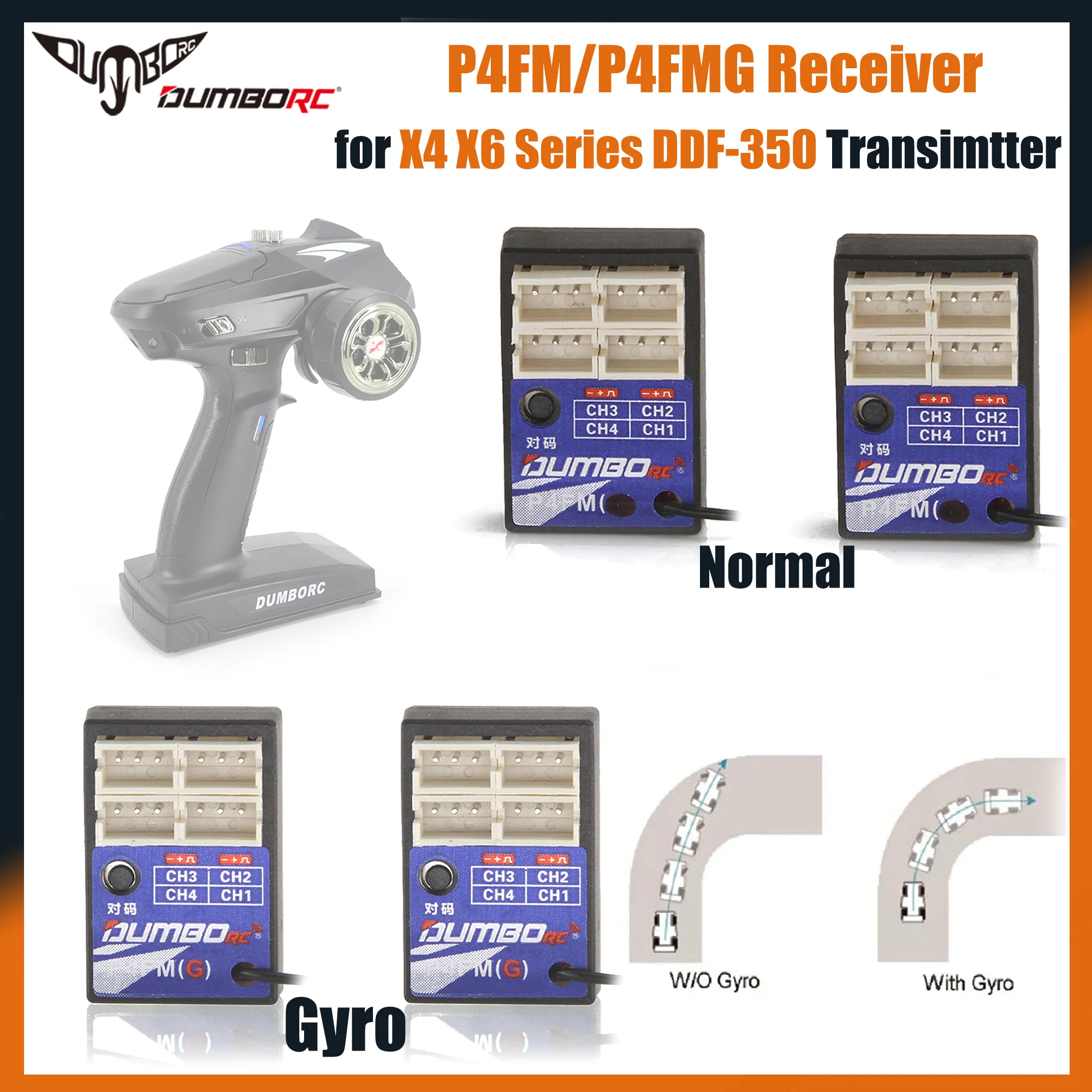 

1/2PCS DUMBORC 4CH Gyro Mini Receiver P4FM P4FMG PWM for X4 X6 X6PM-350 Transmitter Remote Controller RC DIY Car Boat Airplane