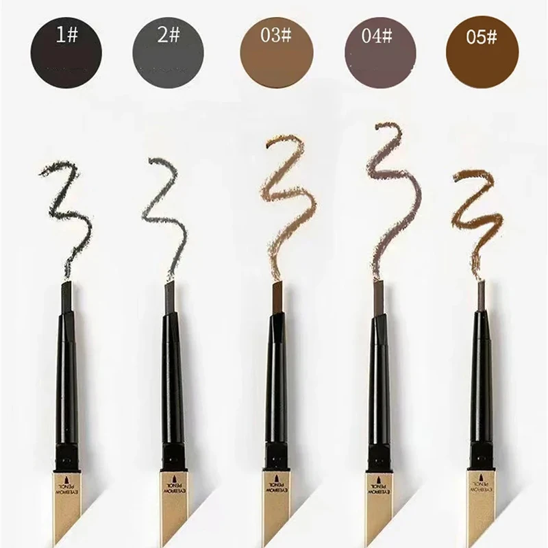 5 สีพร้อมแปรง Double HEAD ดินสอเขียนคิ้วกันน้ํา Smooth Eyebrow Stick Sweatproof Eyebrow GEL สักดินสอเครื่องสําอาง