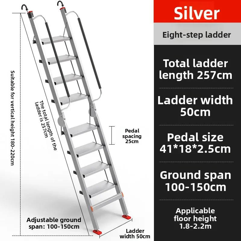 Aluminum Alloy Household Folding Loft Ladder Telescoping Handrail Staircase Climbing Renovation Wholesale Household Step Ladder