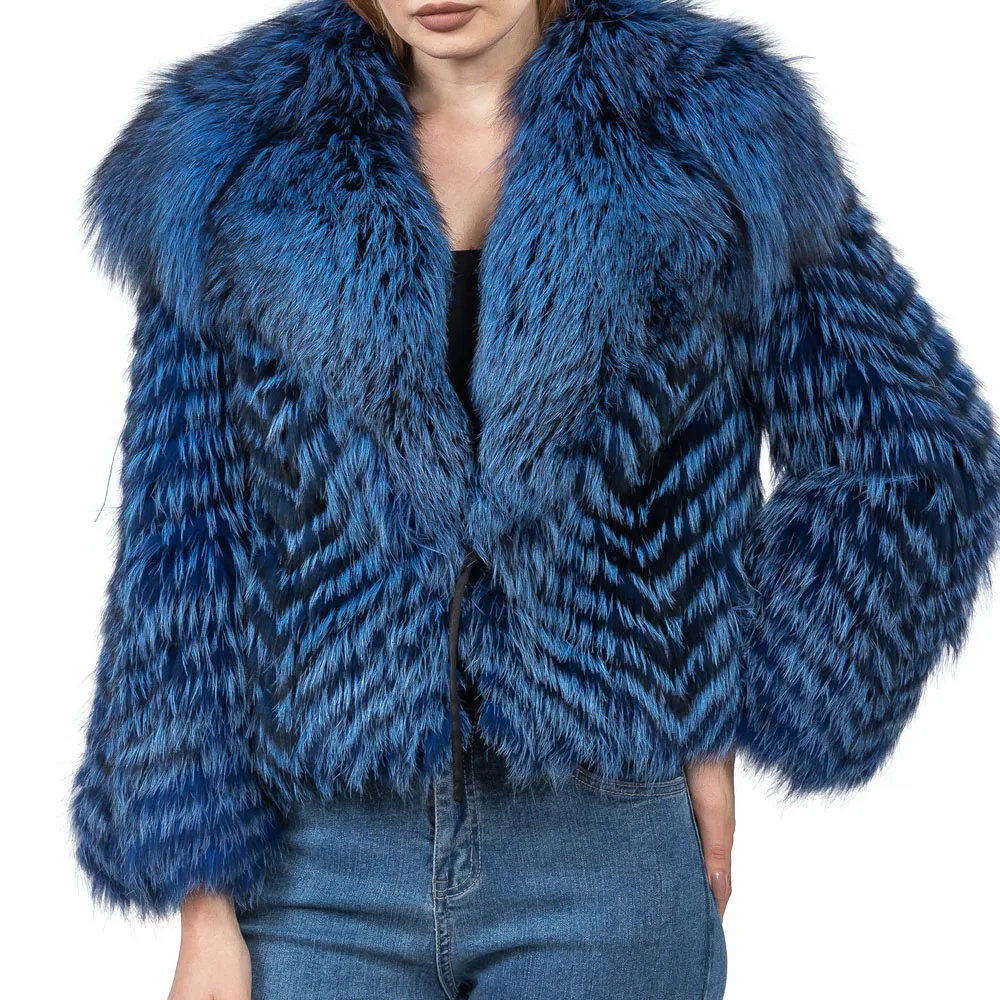 real natural fox fur coat stripe woman multicolor elegant luxrious silver fox blue gold color  2023 autumn winter B230601