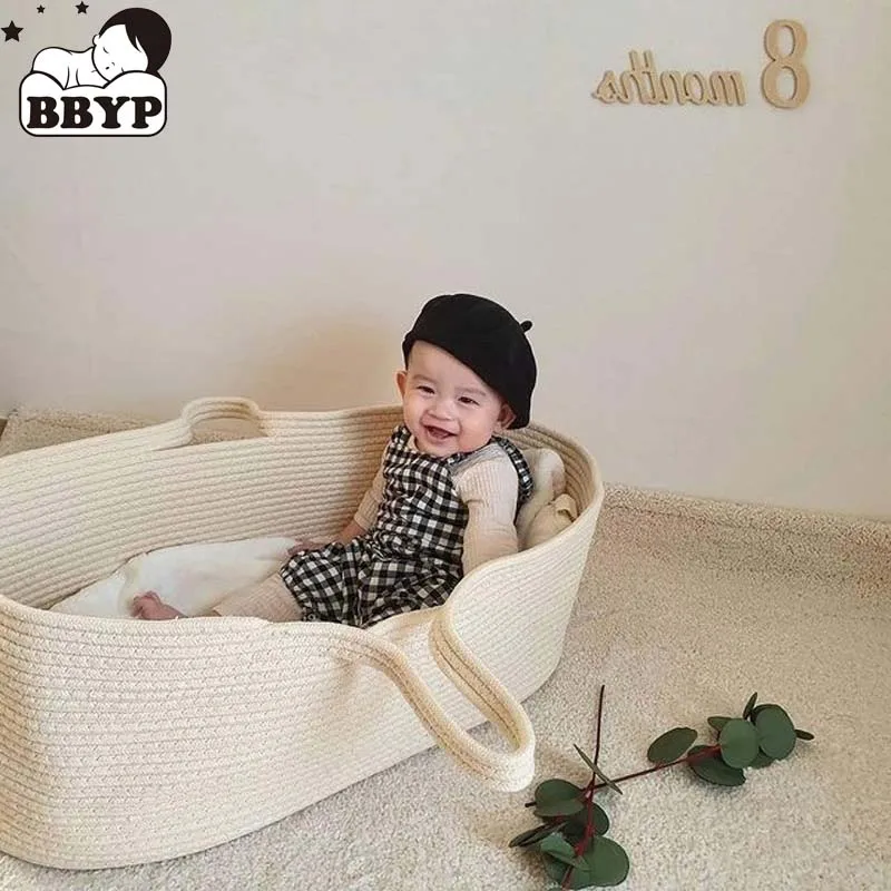 Baby Portable Knitted Outdoor Travel Baby Sleeping Basket Dirty Clothes Storage Baskets Kids Room Photo Prop Decor 70x40x25cm