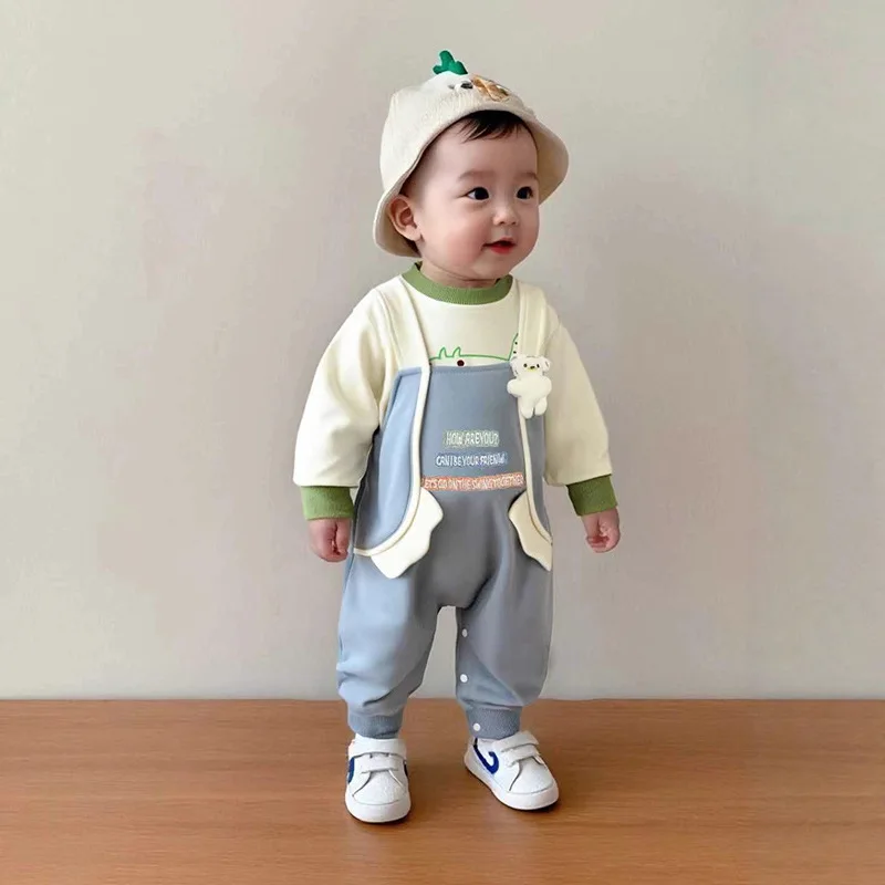 

Kids Baby Boys Two-piece Set 2025 Autumn Cat Printed Toddler Boys Shirt Korean Casual Loose Letter Newborn Infant Boys Overalls