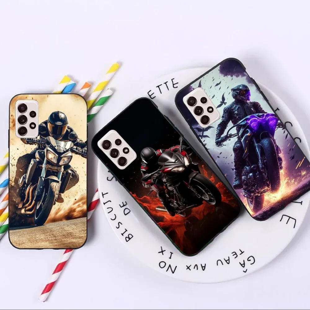 Motorcycle Rider Mobile Cell Phone Case for Samsung A91 A81 A73 A72 A71 A30S A20 A12 A13 A52 A53 4G 5G Black Phone Cover Funda