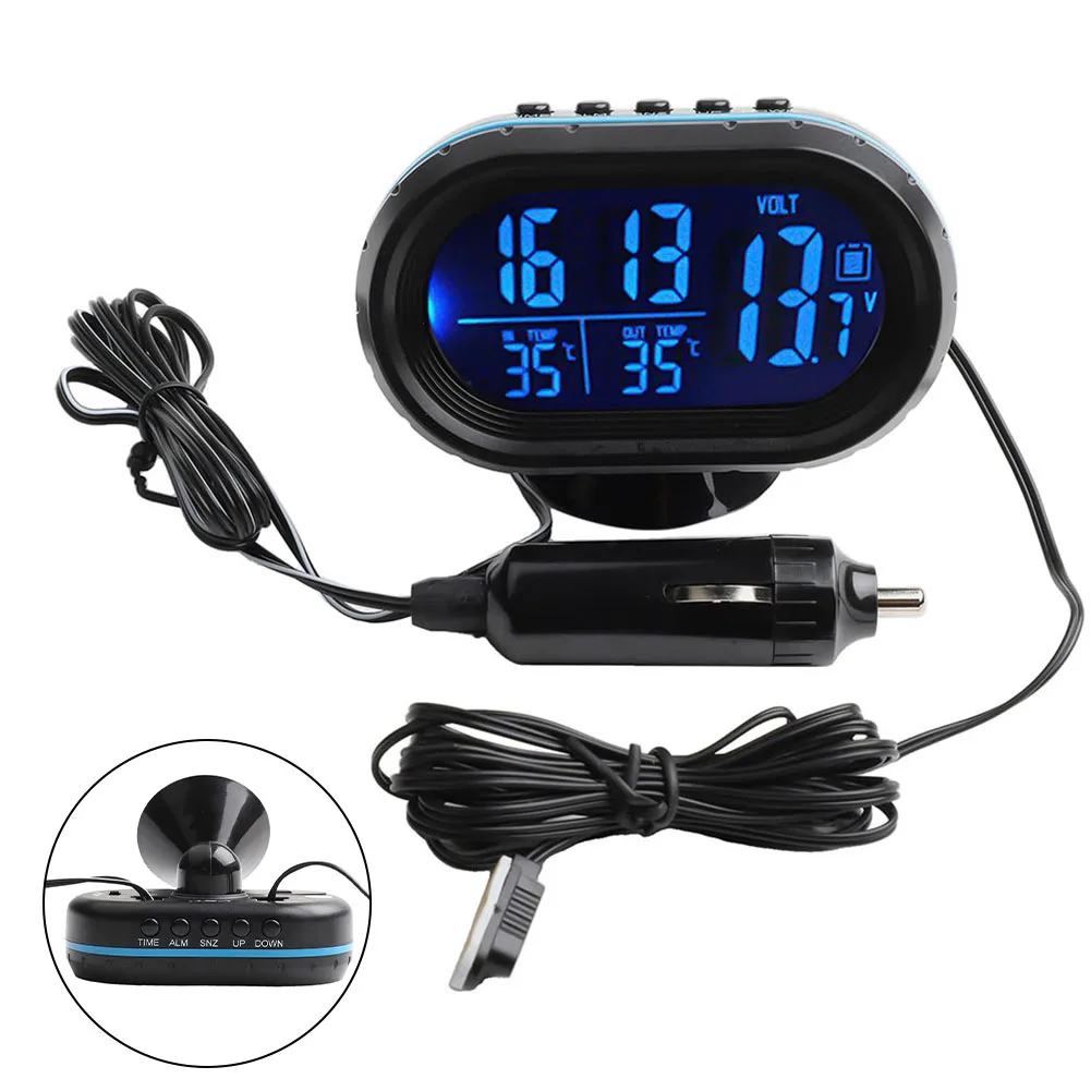 Car Thermometer Clock Voltmeter 3 In 1 Voltmeter Thermometer LCD Digital Noctilucous Clock Car Interior Accessories