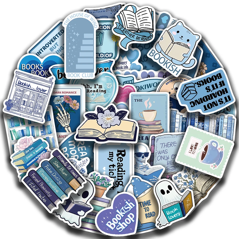 10/30/50 قطعة مضحك الكرتون الأزرق Bookish القراءة ملصقات الشارات DIY بها بنفسك محمول دفتر الثلاجة الهاتف لاصقة تزيين الاطفال اللعب #2