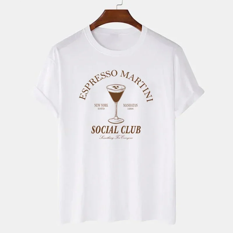 Vintage Alcohol Drinking Printed T Shirt Women's Pure Cotton T-Shirts Cocktail Party Graphic Tees Blouse Retro O Neck Clothes