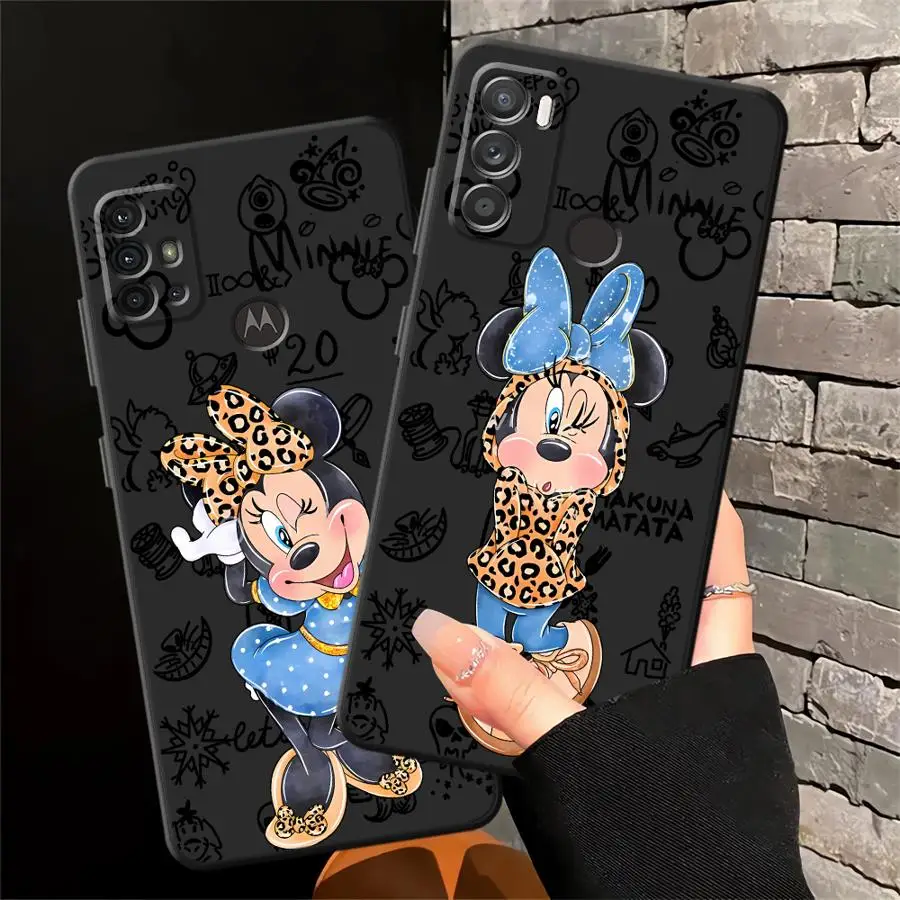Casing Penutup Ponsel Lembut Hitam Macan Tutul Modis Minnie Mickey untuk Motorola Mot G32 G52 G60s G60 G53 G30 G51 G73 G50 G22 Edge40 G71