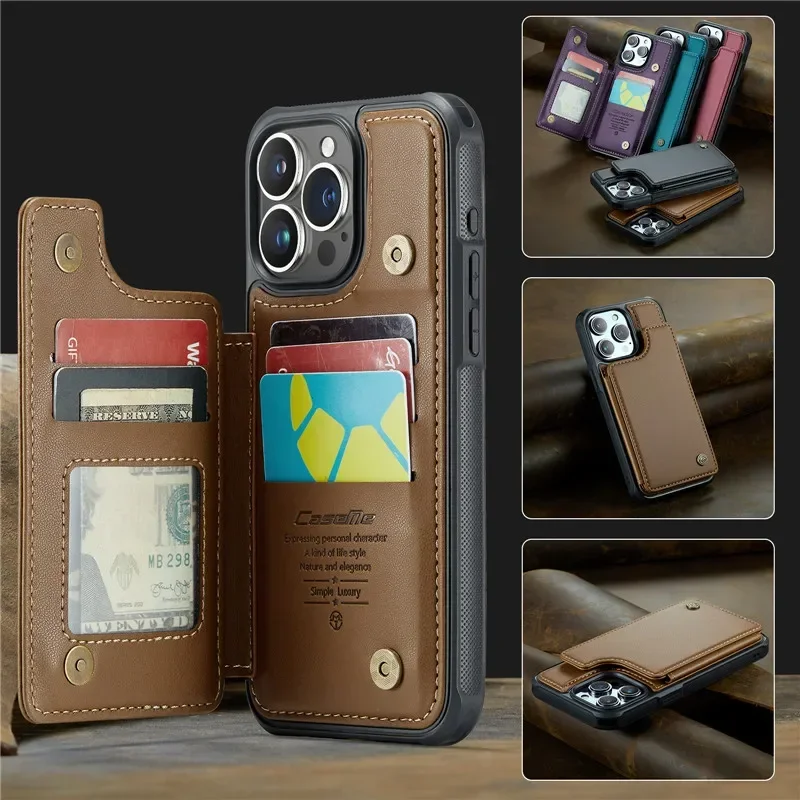 

Caseme Wallet Phone Case Card Holder Leather Magnetic Pocket Cover For iPhone 6s 7 8 SE XS XR 11 12 13 14 15 16 Pro Max Plus