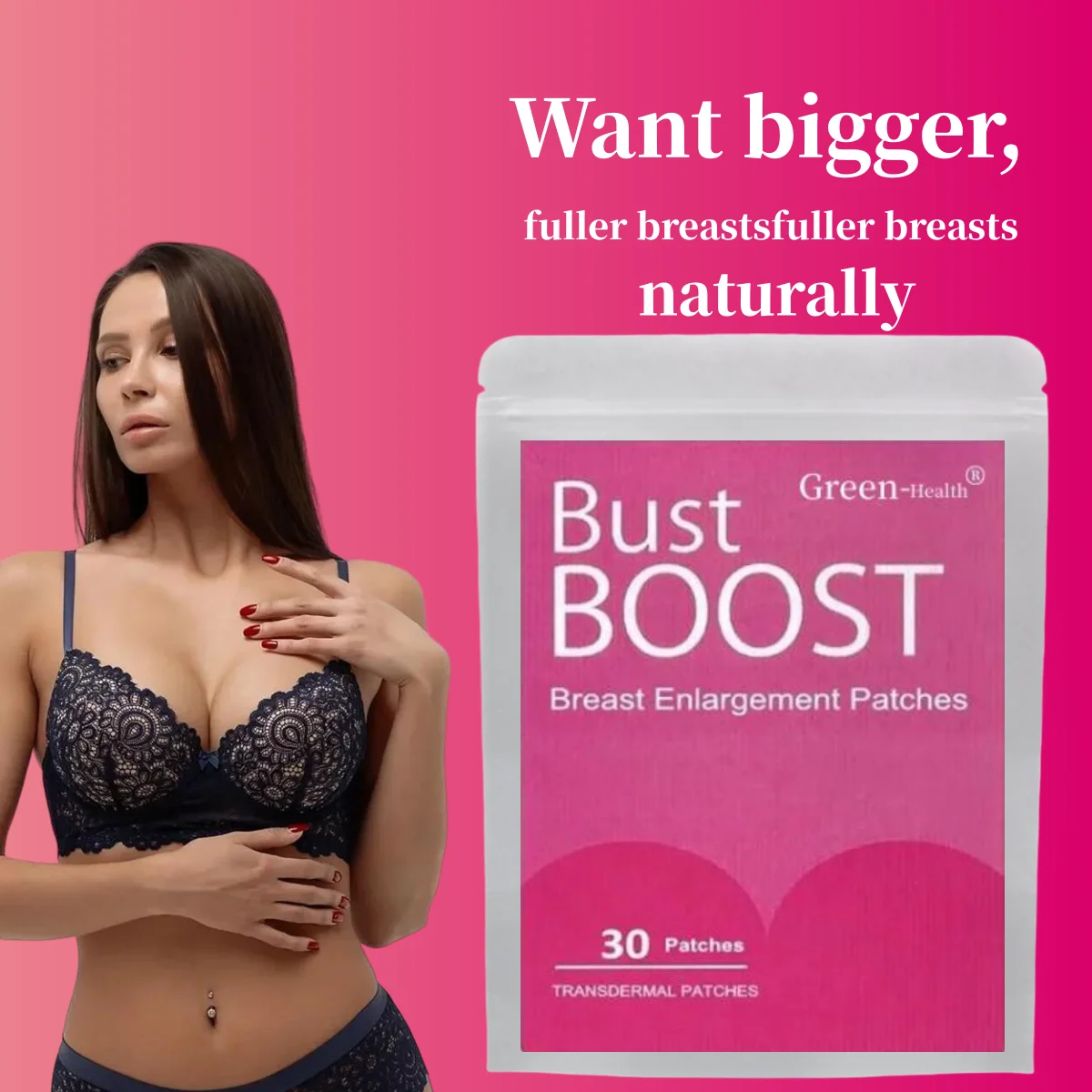 

30 Patches BUST BOOST BREAST ENLARGEMENT Transdermal Patches for Fuller & Perkier Looking Breasts