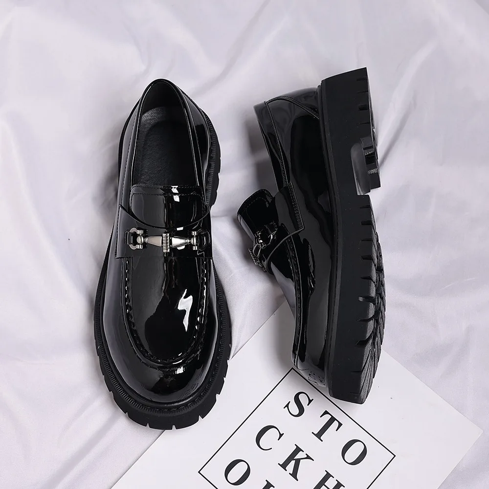 Fashion Classic Thick Sole Men's Penny Loafers Slip-On Business Dress Shoes Gentleman Metal Buckle Formal Black Business Shoes