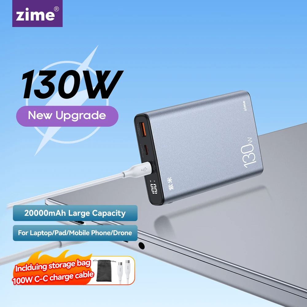 

zime New 20000mAh Portable Power Bank With 130W Output PD UFCS External Battery For Laptop Drone Mobile Phone Fast Charging