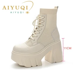 AIYUQI-Botas femininas com rede de plataforma, botas femininas, altura de 11 cm, moda verão, novo, 2024